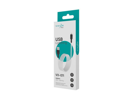 Кабель Lightning - USB, 1 м, "Vixion VX-07i" (GS-00028517) белый, 2.4А, усиленный