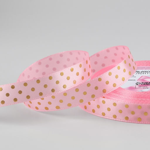 Лента атласная с тиснением «Горох», 15 мм, 23±1 м, розовая №04