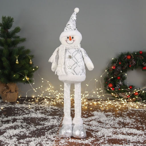 Мягкая игрушка Снеговик блеск (59?21 см выдвинутые ножки) 40?21 см, серебристо-белый