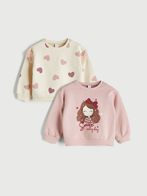 Bisiklet Yaka K?z ?ocuk Sweatshirt 2li