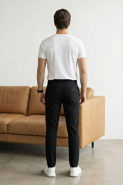 Siyah Dar Kal_p/Slim Fit Boru Pa_a Y_ksek Bel Yazl_k Erkek Dokuma Pantolon TMNSS26PL00022