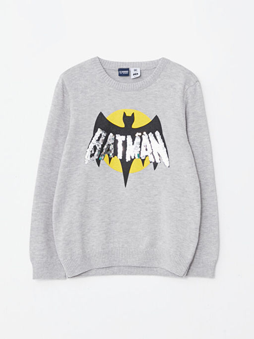 Bisiklet Yaka Batman Desenli ?ift Y?nl? Payetli Uzun Kollu Erkek ?ocuk Triko Kazak - Waikiki фото 3