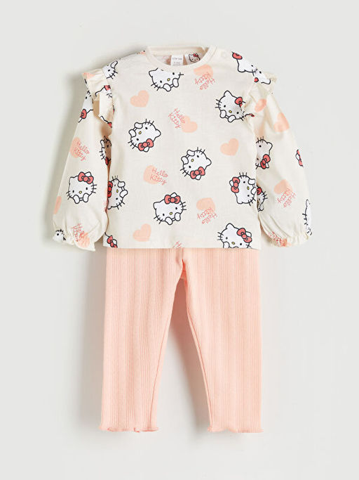 Hello Kitty Bask?l? K?z Bebek Bluz ve Pantolon 2li