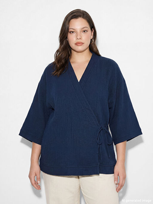 Kruvaze Yaka Dokulu Kad?n Kimono