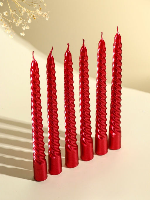 Набор свечей витых, 1.9×20 см, 6 шт., рубиновый металлик