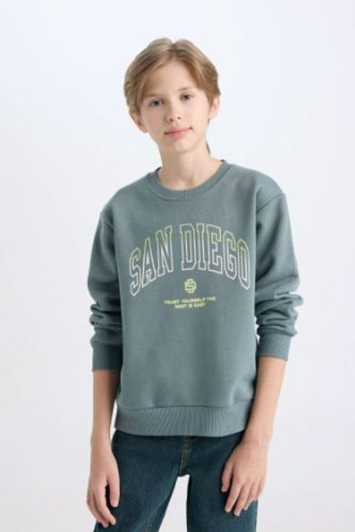 Erkek Cocuk Bisiklet Yaka Bask?l? Kal?n Sweatshirt