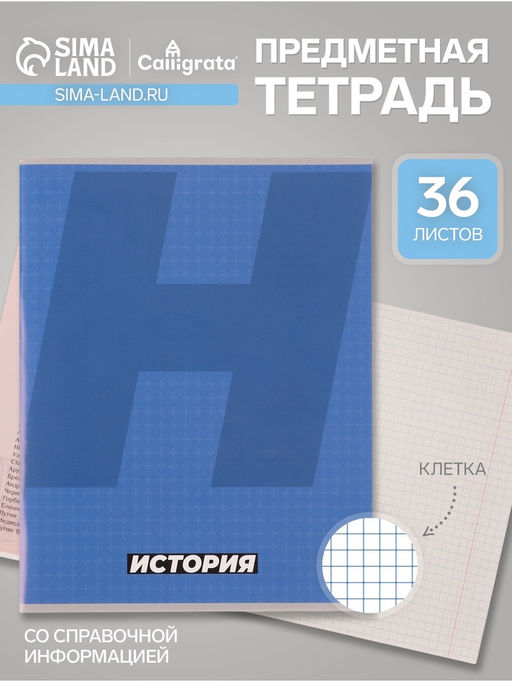 Тетрадь предметная MonoTone 36 листов в клетку История, со справочным материалом, обложка мелованая бумага, блок № 2, белизна 75% (серые листы) - Calligrata фото 4