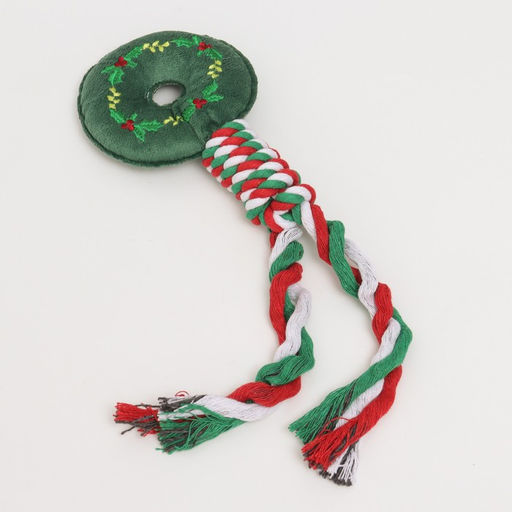 Игрушка пищащая, мягкая для собак Новогодний пончик с канатом, 32 см - Пижон фото 2
