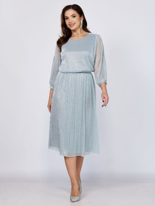 Платье Mira Fashion 5446W-Р голубой с полуоткрытыми рукавами