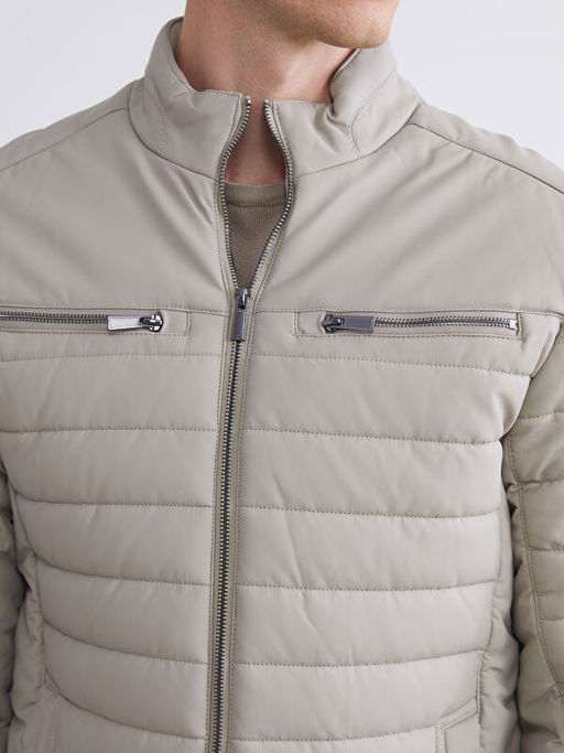 Slim Fit Dik Yaka Erkek Deri G?r?n?ml? Mont