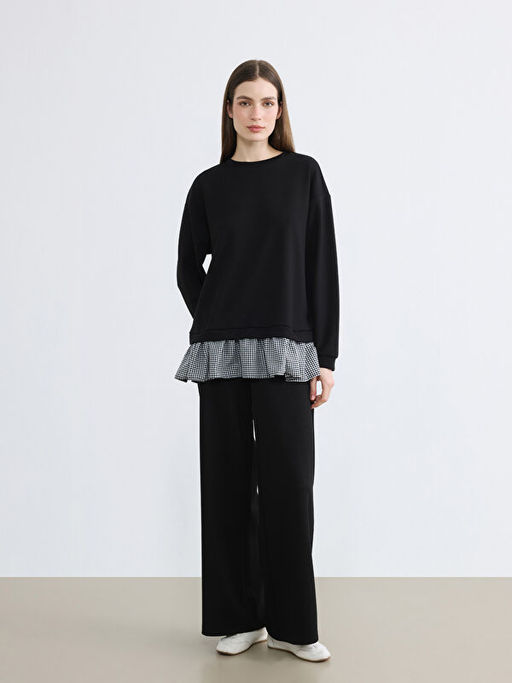 Bisiklet Yaka Ekose Kad?n Sweatshirt Tunik