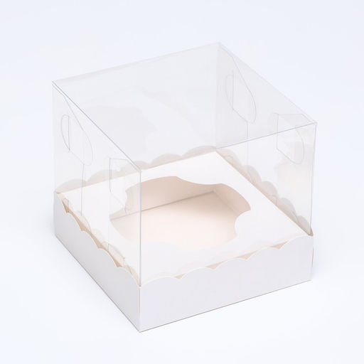 Коробка для пирожных с ложементом, белый,15×15×14 см