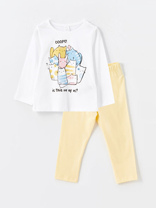 Bisiklet Yaka Bask?l? K?z Bebek Pijama Tak?m 2li