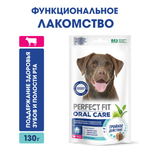 Лакомство для собак средних и крупных пород ORAL CARE, с говядиной и добавлением мяты Для поддержания здоровья зубов и полости рта, 130г 10401000