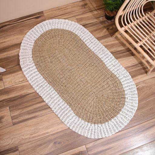 Ковёр на пол овальный натуральный плетёный «Эко», из водорослей, 90×150 см