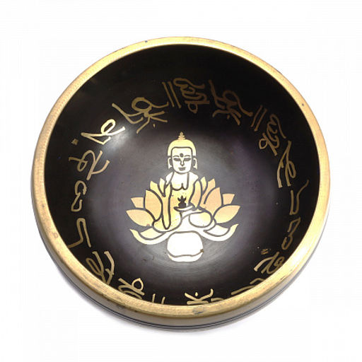 Чаша поющая с золотыми символами Лотос 5 металлов от 600гр до 800гр h-7cм d-12см