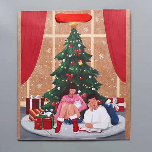 Пакет подарочный новогодний крафтовый «Уют в доме», M 26 х 30 х 9 см