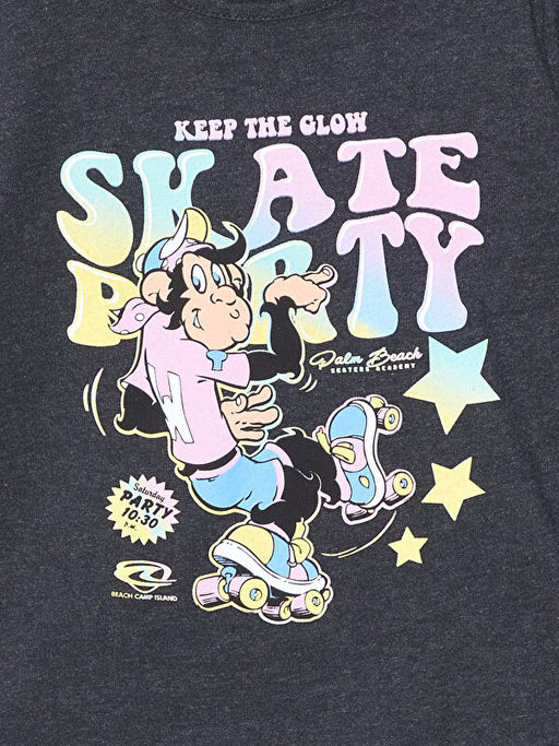 Bisiklet Yaka Bask?l? Uzun Kollu K?z ?ocuk Ti??rt