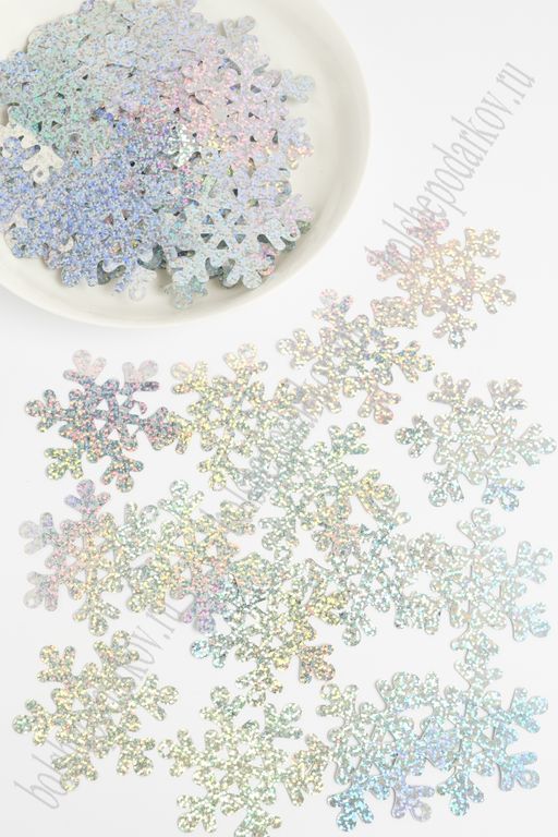 Пайетки "Снежинки крупные" 6,5 см*50 гр (SF-1138) серебро №50112