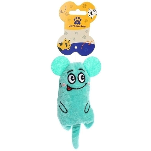 Цена за 3 шт. Игрушка для кошек мягкая "Мышка", цвет голубой, 14*5см/14гр (лейбл)