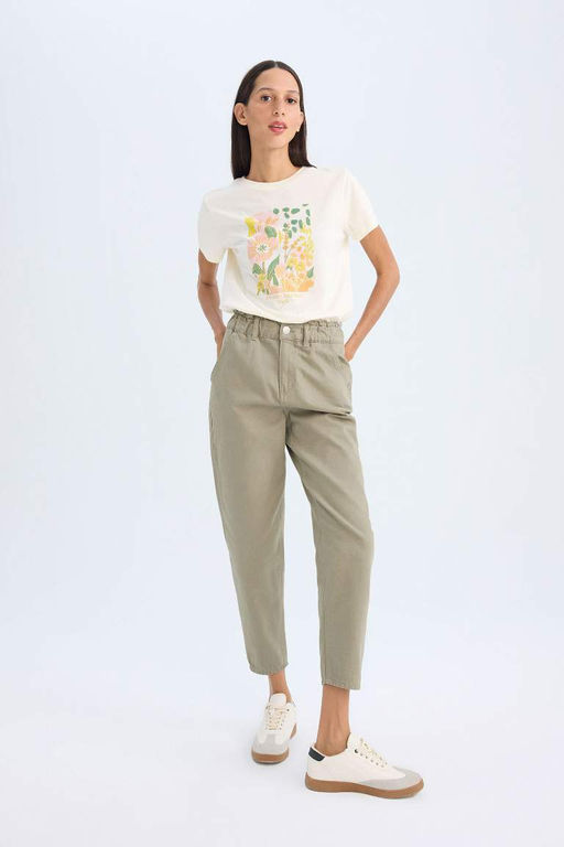 Габардиновые брюки стандартного кроя с карманами на талии и бумажным пакетом - Defacto фото 3