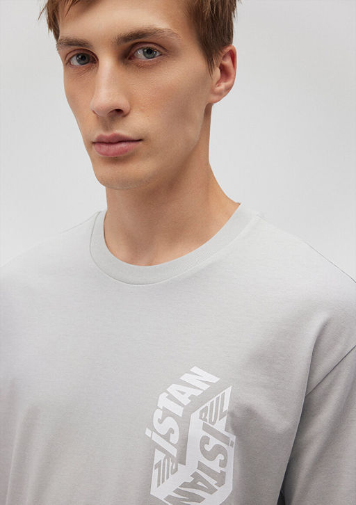 S?rt Bask?l? Mavi Gri Tisort  фото 6