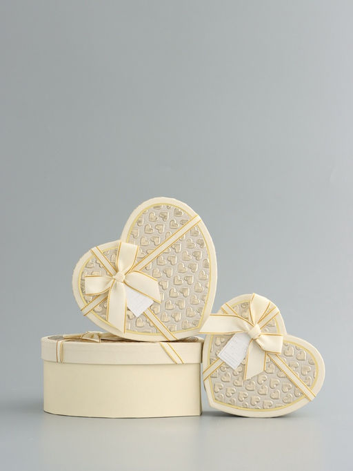 Набор подарочных коробок 3 в 1 сердца, кремовый, 22×20×9; 18.5×17×7.5; 16×14×6 см