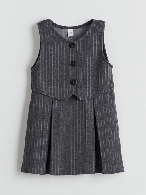 Bisiklet Yaka ?izgili K?z ?ocuk Elbise