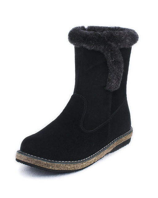 Полусапожки женские на войлочной подошве, черные, замша, молния.