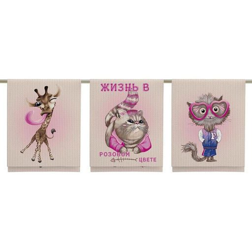 Комплект вафельных полотенец 48*60 см, 3 штуки (Розовый кот) - Ивановотекстиль фото 7