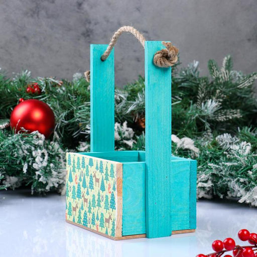 Кашпо деревянное, 15128.5(25) см Пауль и Любовь. Новогоднее, Еловый лес, с принтом - Дарим красиво фото 2