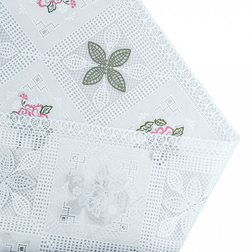 LACE Скатерть ажурная ПВХ Фелиция 180х137см, длина стола до 140см, на 6 персон, белый фон, цветное тиснение, матовая, на пленке, т.м. Домашняя мода (Китай)  фото 3