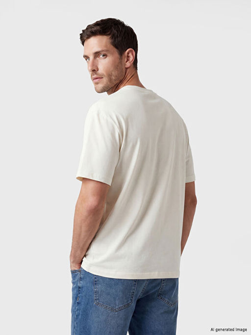 Oversize Bisiklet Yaka Bask?l? Penye Erkek Ti??rt