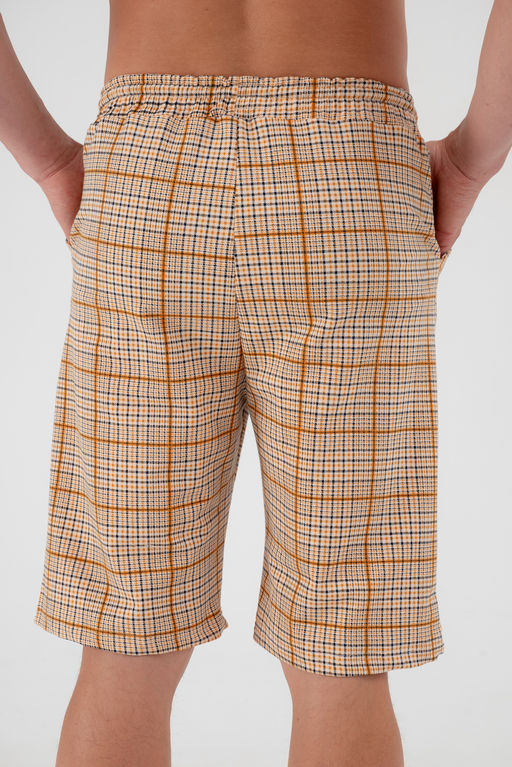Шорты мужские из футера Шерлок клетка горчица