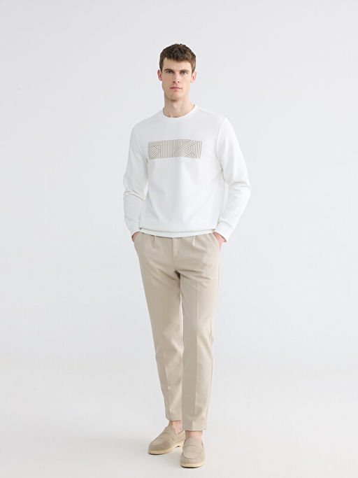 Bisiklet Yaka Bask?l? Erkek Sweatshirt