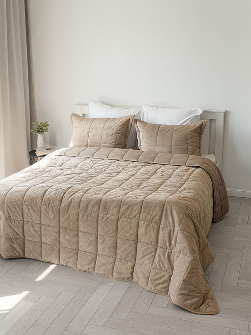 Покрывало вельвет 240x260 бежевый вельвет