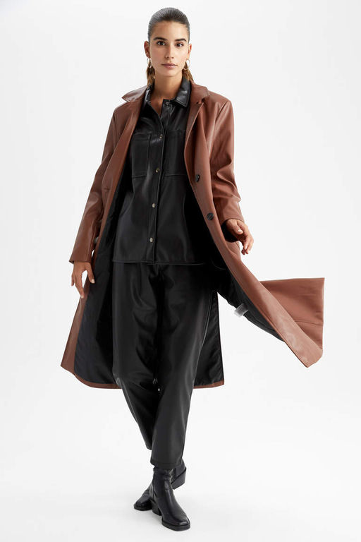 Водоотталкивающий плащ из искусственной кожи - Defacto фото 3