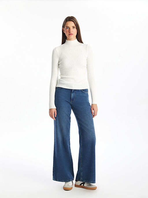 Yar?m Bal?k?? Yaka D?z Uzun Kollu Kad?n Triko Kazak