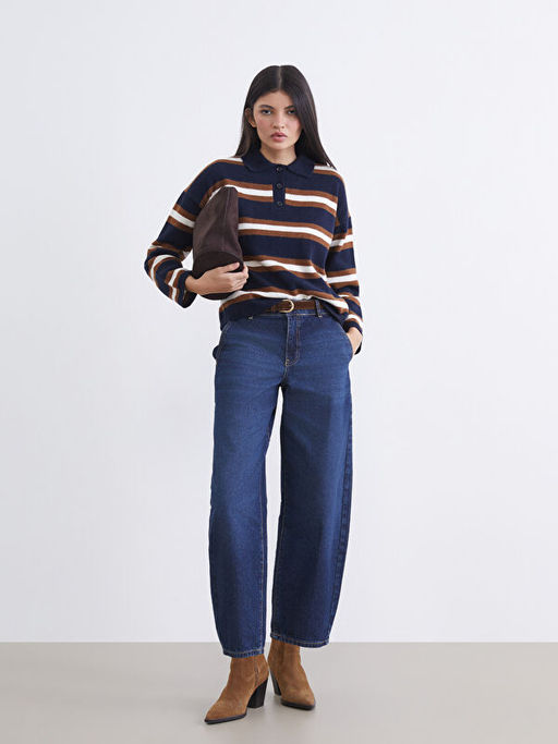 Beli Kemerli Barrel Fit Kad?n Jean Pantolon