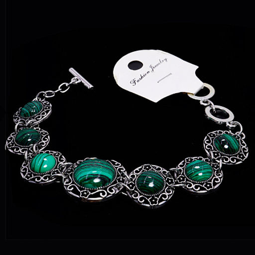 Браслет металл и камни из Малахита дарует любовь и счастье, овальные камни