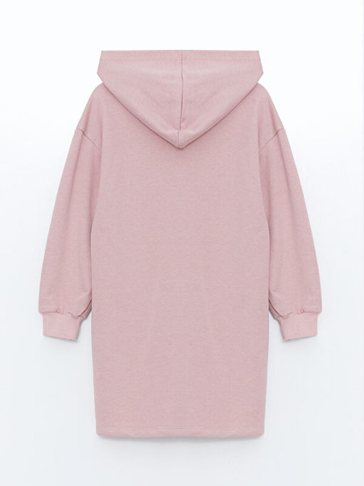 Kap??onlu Bask?l? Uzun Kollu K?z ?ocuk Elbise
