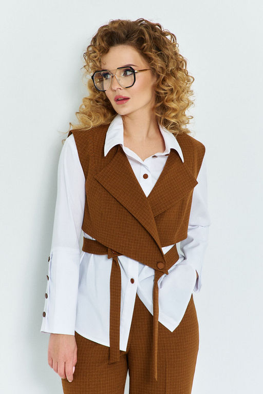 Костюм Euro Moda 534 горчичный, белый