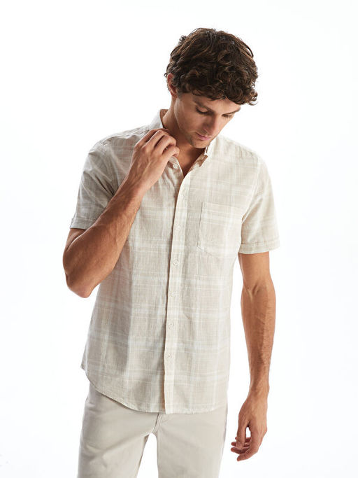 Regular Fit K?sa Kollu Ekose Poplin Erkek G?mlek