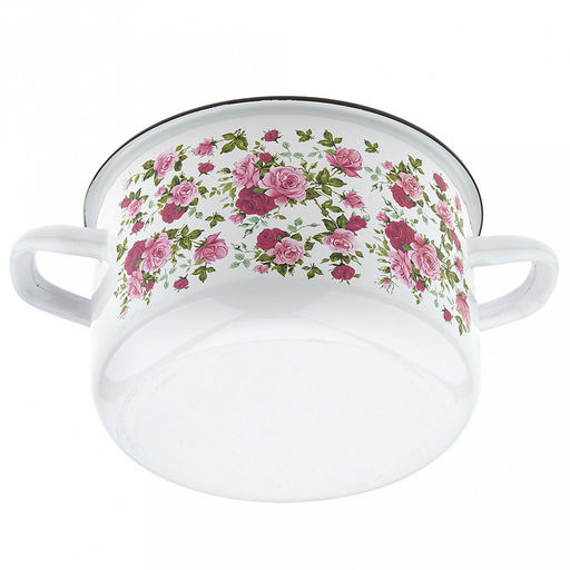 "Китайская роза" Кастрюля эмалированная 2,9л, форма цилиндрическая, металлическая крышка (Россия)