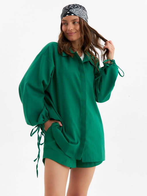 Костюм женский: блузка, шорты, MINAKU: Casual Collection, размер 46, зелёный