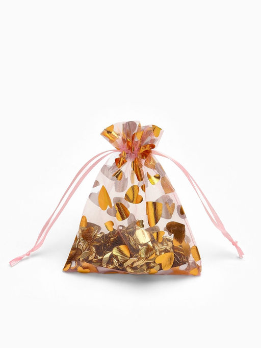 Набор мешочков подарочных 100 шт. «Сердечки», 10×12 см, розовый с золотом