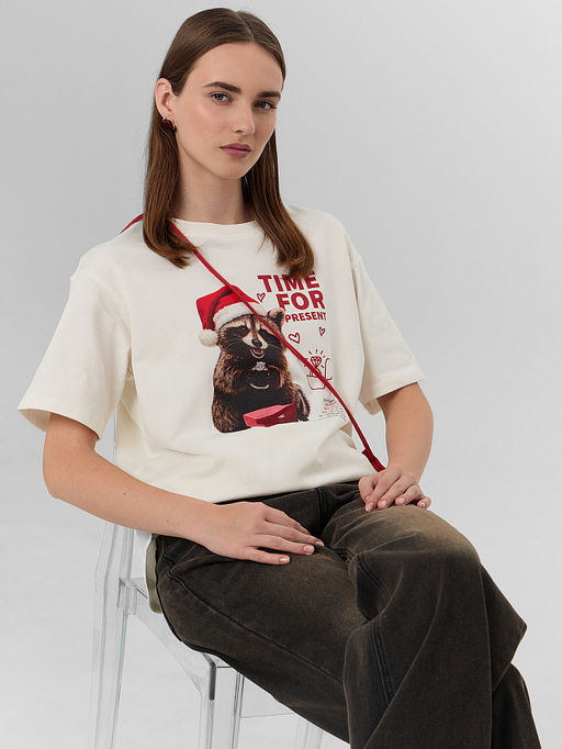 Футболка женская новогодняя с надписью Time for present - Mark formelle фото 5