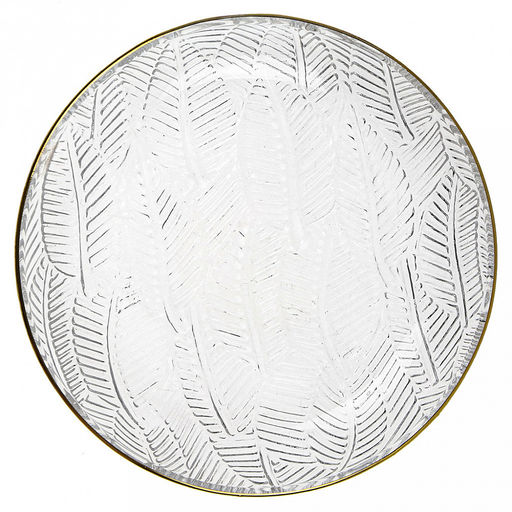 Листья Тарелка мелкая стеклянная д175мм, h28мм, рельефное, прозрачное стекло, отводка золотом (Китай)