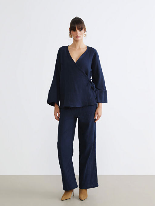 Kruvaze Yaka Dokulu M?slin Kad?n Kimono