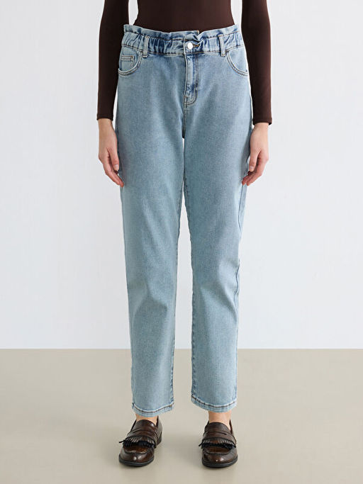 Beli Lastikli Slim Mom Kad?n Jean Pantolon